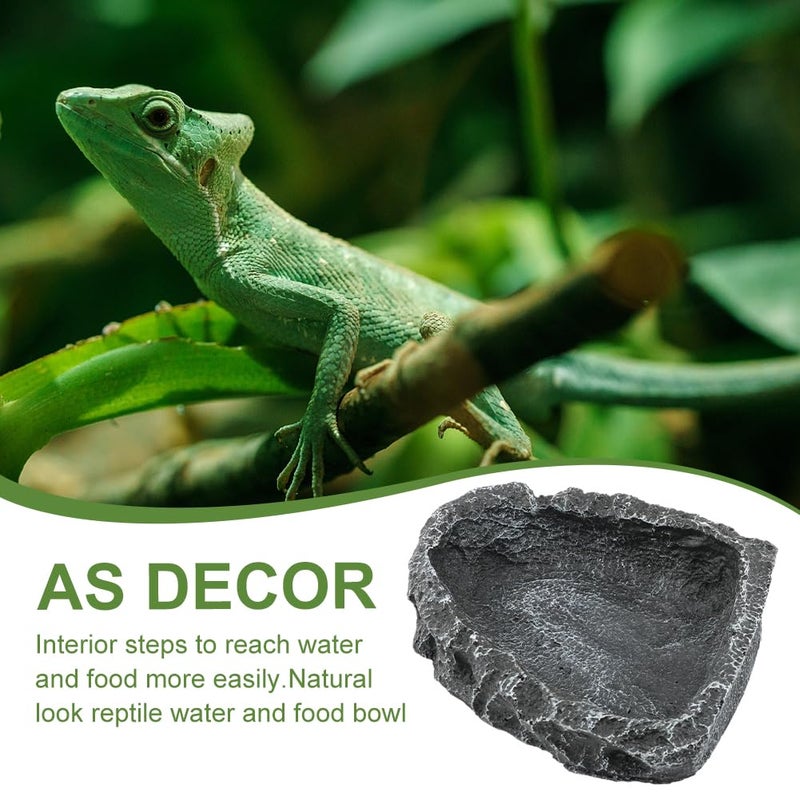 Reptile Bowls, 2 Pcs Reptile Feeding Dish with Clamp & Shovel, Resin Rock Reptile Water & Food Bowls, Amphibian Reptile Feeding Terrarium Bowls for Gecko Lizard Spider Scorpion Chameleon - Image 5